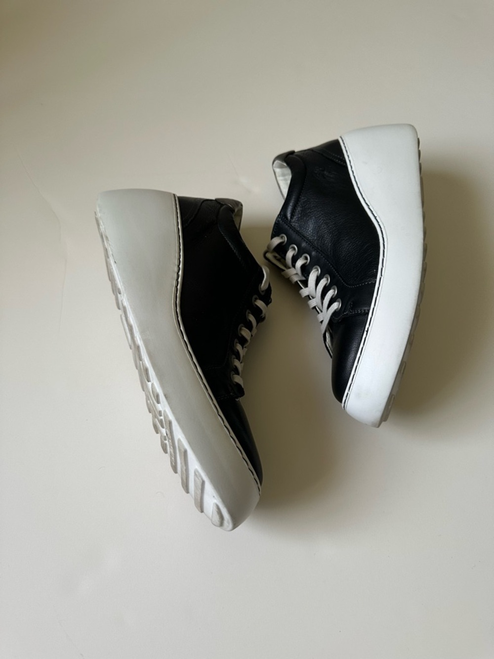 Fly London Black Leather White Wedge/ Platform Fashion Sneakers~41/US 10-10.5 - Picture 3 of 8